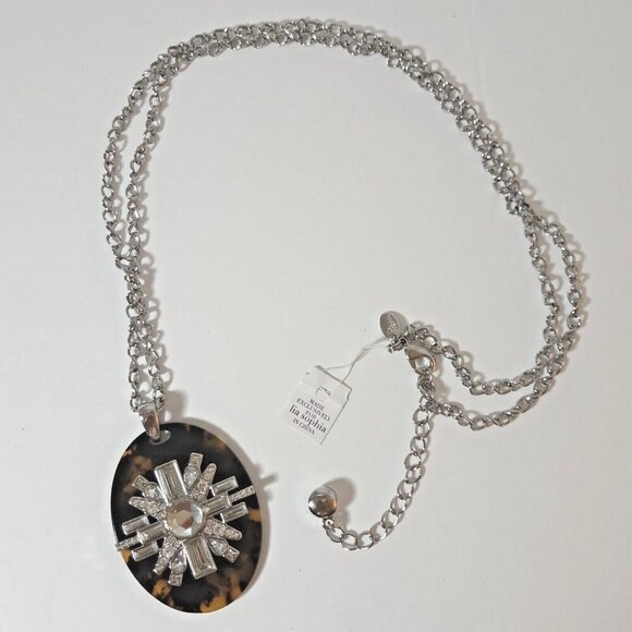 Lia Sophia Elysian Tortoise Shell Resin Cut Crystals Statement Necklace Retired - Picture 3 of 7